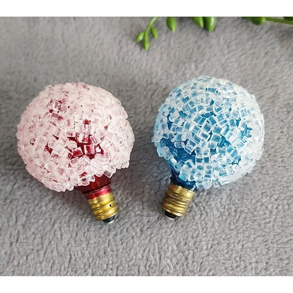 8 Vintage Snowball Frosted Lighted Ice Christmas Bulbs Tested Working Iced